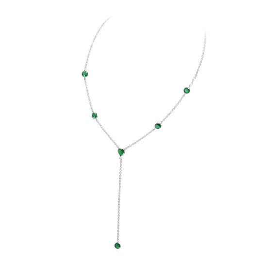 Colar-Gravatinha-de-Prata-Rodinada-com-Seis-Pedras-Verde-Esmeralda-45cm